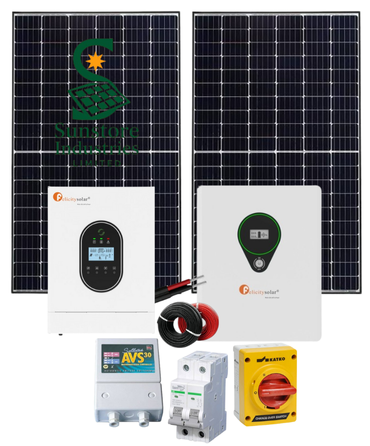 Felicity Solar 2KW Off-Grid Power Kit | 2.56kWh 24V Lithium Battery | 2x 550W Solar Panels